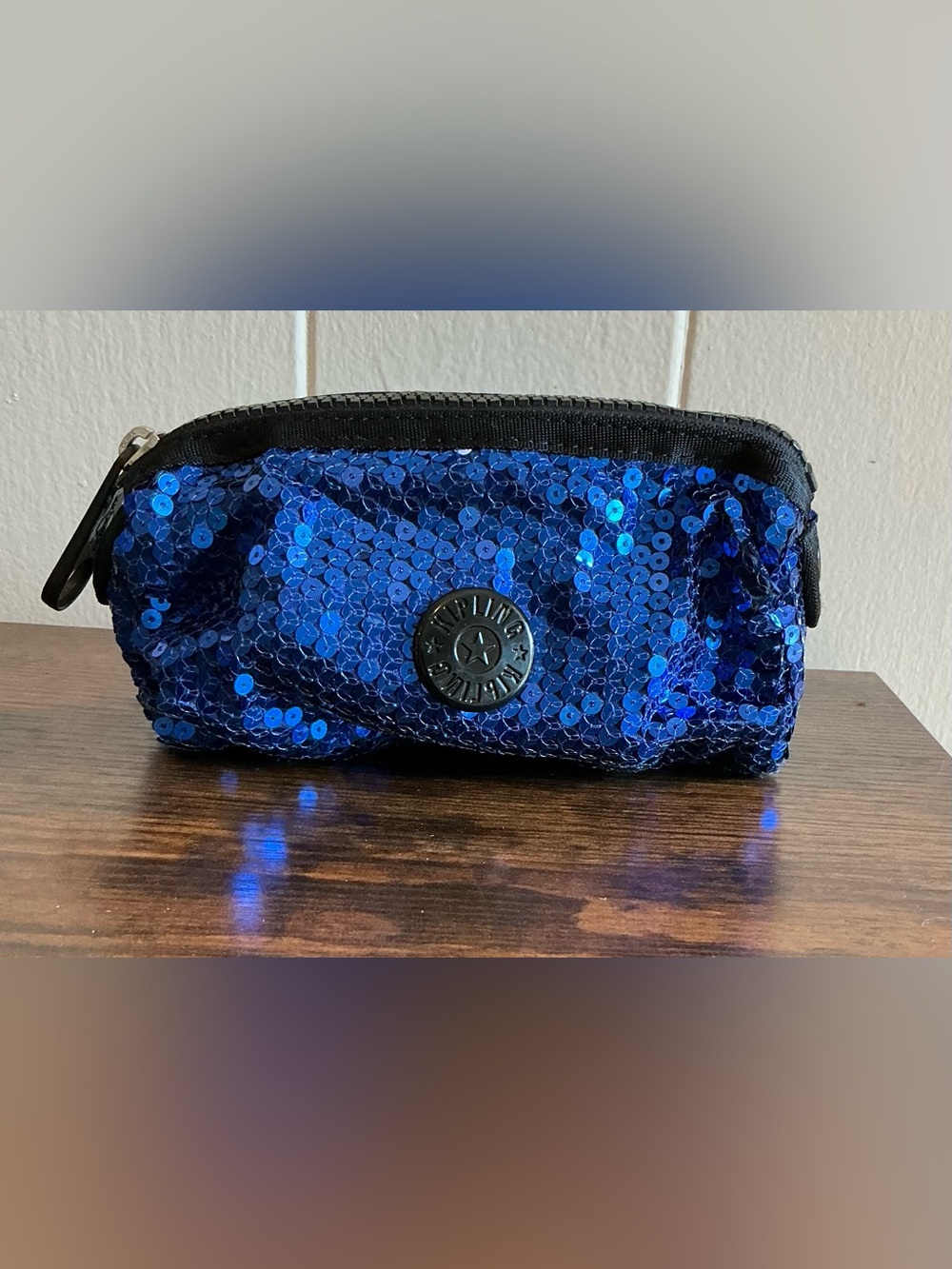 A Rare Discontinued Blue Sequence Kipling Cosmetic Makeup Zipper Bag
